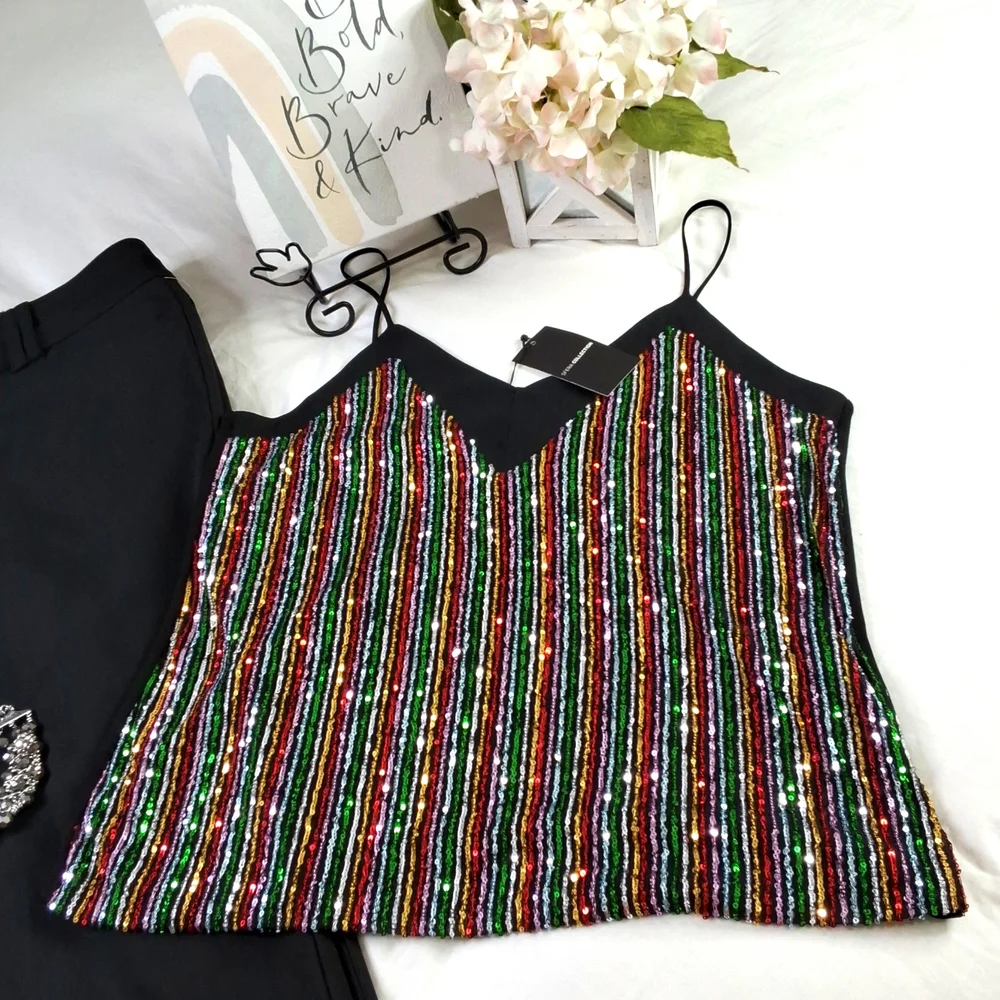 Sequin Women's Camisole Concert Elegant Wear Metallic Resortwear Vacation - Picture 13 of 14